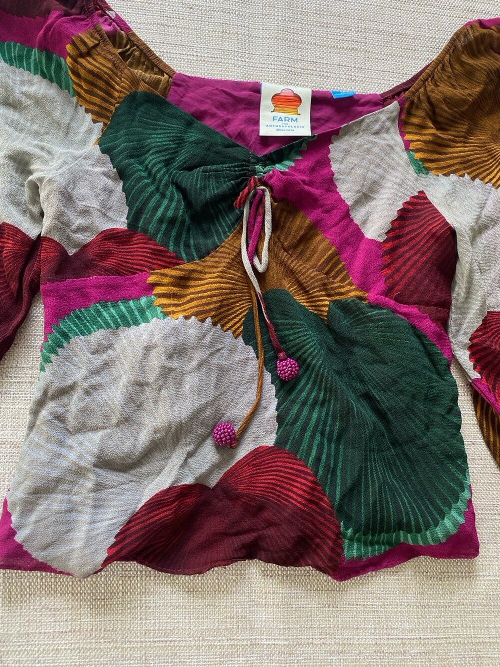 Farm Rio For Anthropologie Katalina Long Sleeve Blouse XS Abstract Print Top
